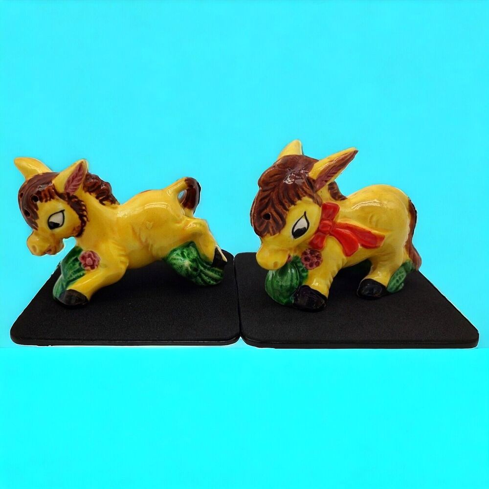 Empress Hand‑Painted 1940s Japanese Yellow Pony Horse Donkey Salt Pepper Shakers